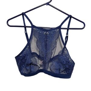 Victoria's Secret Navy Blue‎ Lace High Neck Bralette Bra Top Large